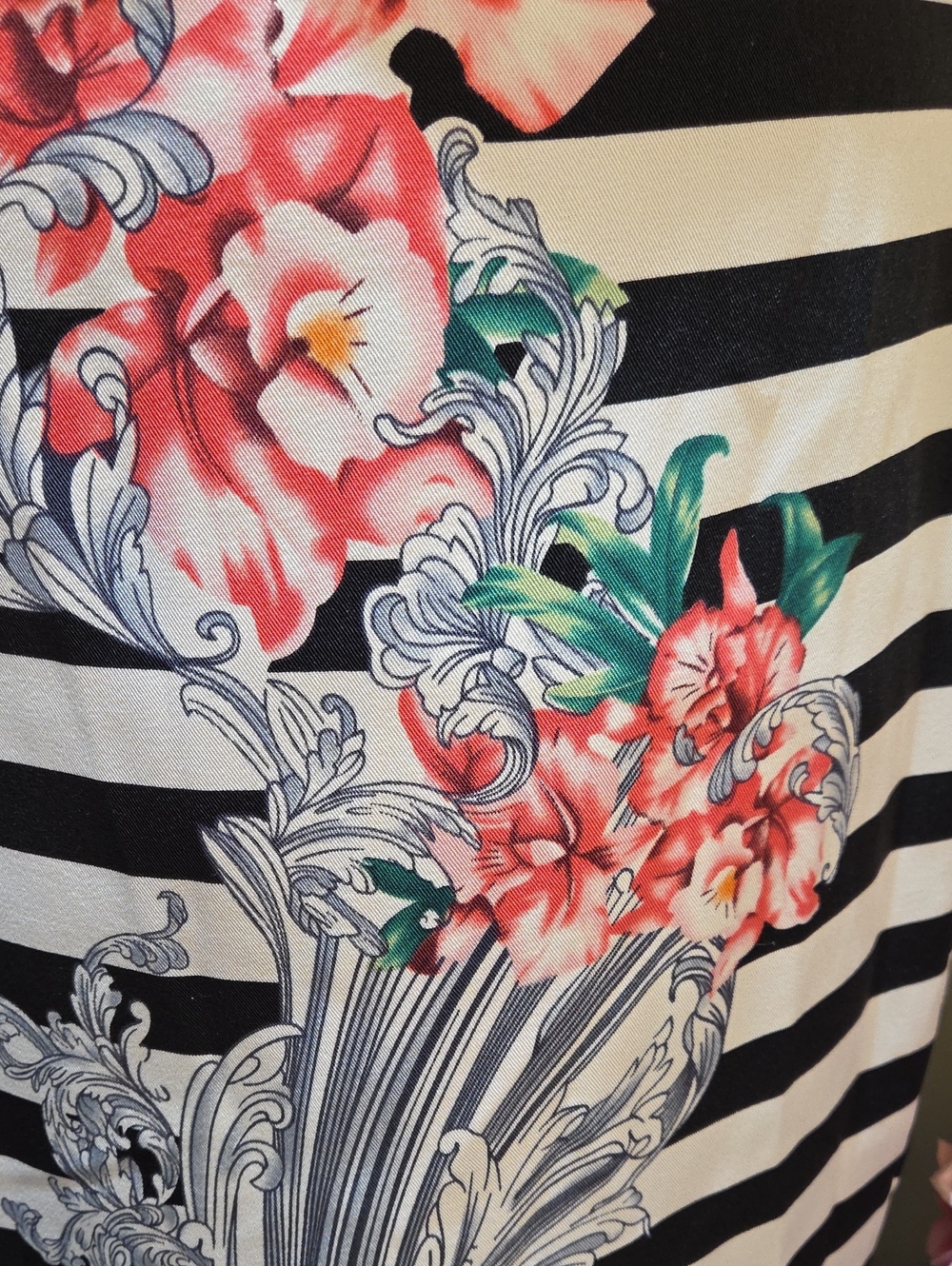 Nwot 16 Voir Voir Black & White Striped Midi Dress with Orange and Pink Floral - Picture 11 of 17